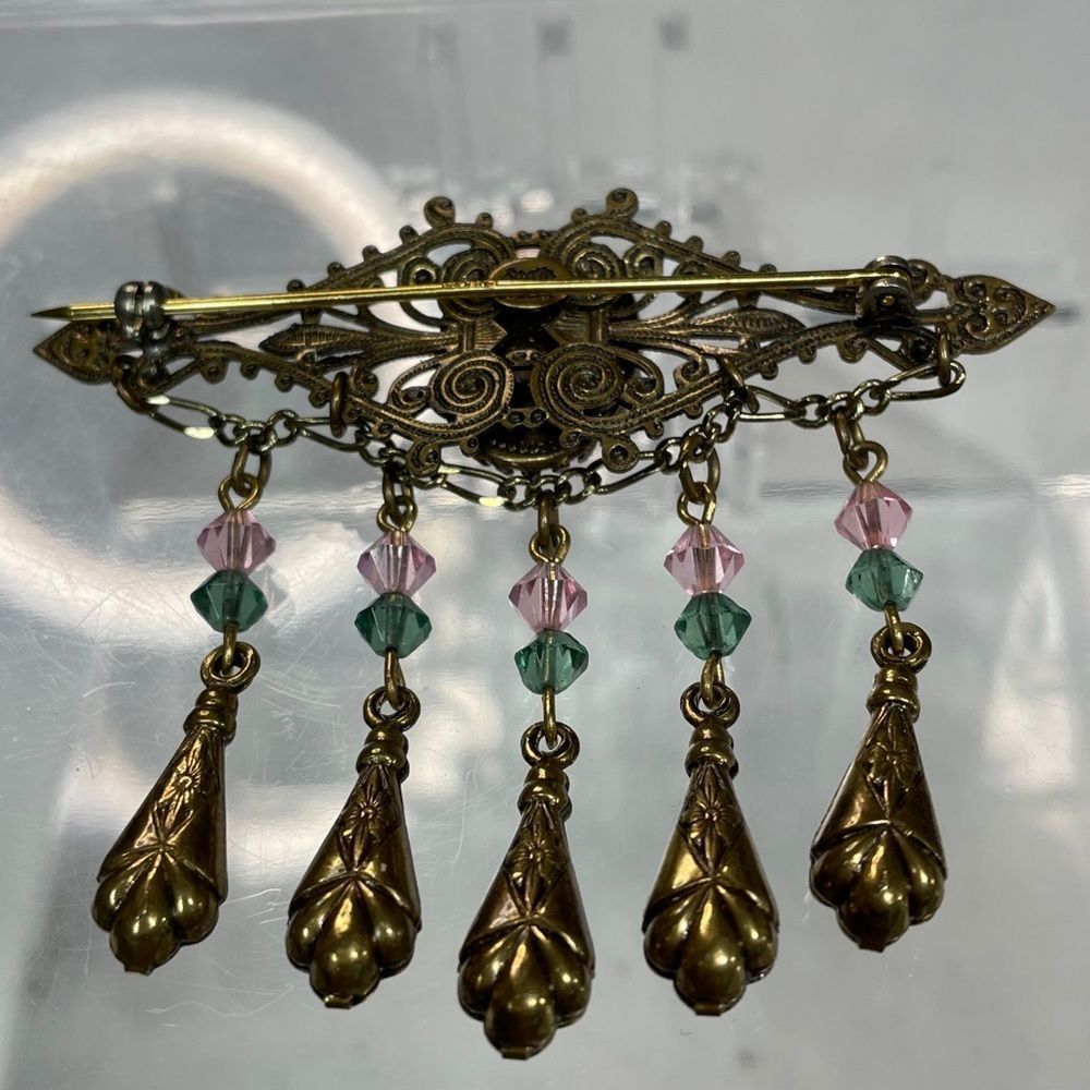 SOLD! Sadie Green Victorian Filigree Brass Brooch / Pin - Picture 2 of 3